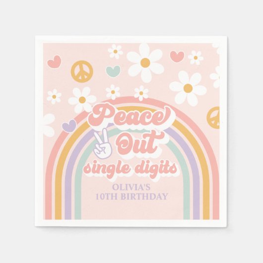 Peace Out シングル数字 10歳の誕生日 スタンダードカクテルナプキン (正面)