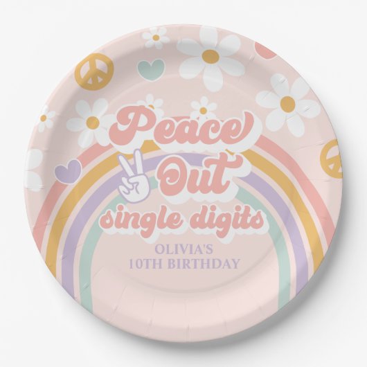 Peace Out 2桁カウントダウン 10歳の誕生日 ペーパープレート (正面)