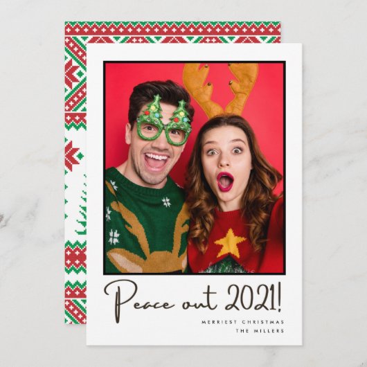 Peace Out 2021おもしろいカップル写真クリスマス シーズンカード (正面/裏面)