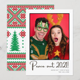 Peace Out 2021おもしろいカップル写真クリスマス シーズンカード