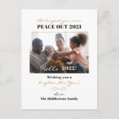 Peace Out 2021 New Year Hand Lettered Family写真 シーズンポストカード (正面)