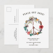 Peace Out 2022 | ボヘミアン フラワー 新年リース ポストカード (正面/裏面)