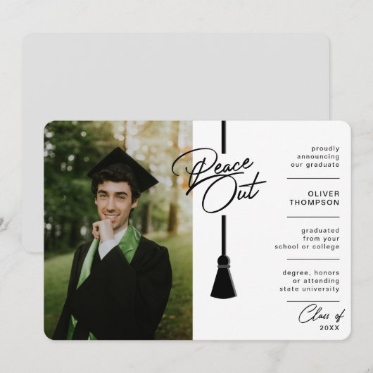 Peace Out Black Tassel Covid写真卒業 案内状 (正面/裏面)