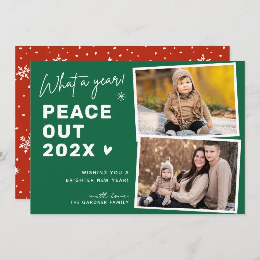 Peace Out Goodbye 2024 Happy New Year 2写真 シーズンカード (正面/裏面)