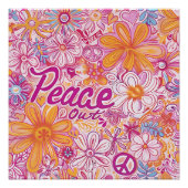 Peace Out Hippie Floral Peace Sign Retro Pattern ポスター (正面)
