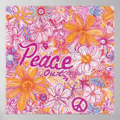 Peace Out Hippie Floral Peace Sign Retro Pattern ポスター (正面)