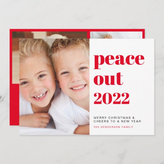 Peace Out Photos赤いクリスマス シーズンカード (正面/裏面)