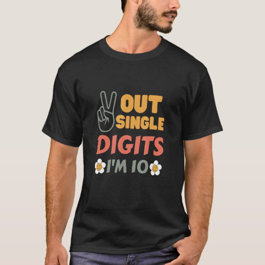 Peace Out Single Digits I'm 10 Years Retro Sunflow Tシャツ (正面)