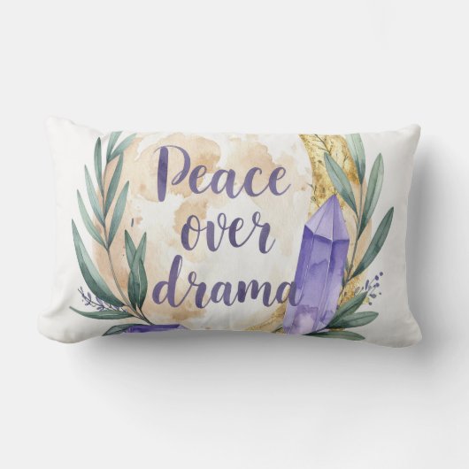 Peace Over Drama Pillow - Boho Spiritual Calm Cush ランバークッション (正面)