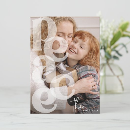 PEACE Overlayタイポグラフィ写真クリスマス シーズンカード (スタンド正面)