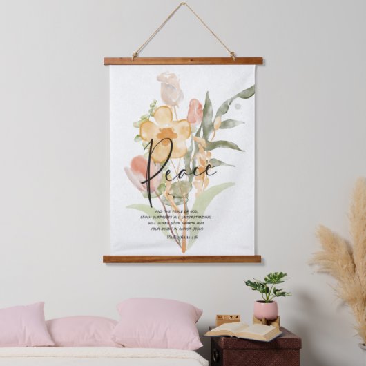 Peace-Philippians 4:6オレンジフローラ 吊り下げ型タペストリー (寝室)