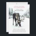 Peace Poem with Moose in Winter Snow Scene シーズンカード<br><div class="desc">Share a peaceful moment this holiday season with this flat card featuring a quiet winter scene and an original poem. A moose walks a snowy path through the woods, evoking the stillness of nature and the calm that winter brings. The front message reads “Wishing you peace this holiday season, ”...</div>