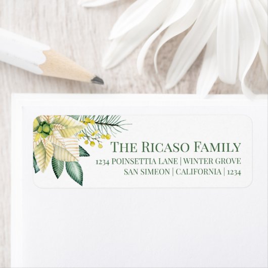 Peace Poinsettiaクリスマス冬の花の葉 ラベル (インサイチュ)