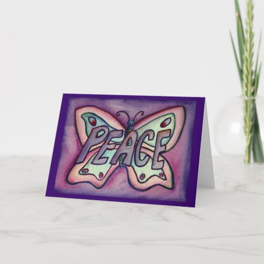 Peace Purple Butterfly Art Greeting or Note Cards カード (正面)