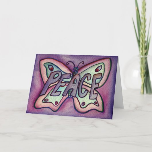 Peace Purple Butterfly Art Greeting or Note Cards カード (正面)