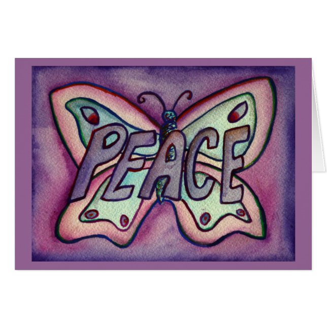 Peace Purple Butterfly Art Noteまたはグリーティングカード (正面横)