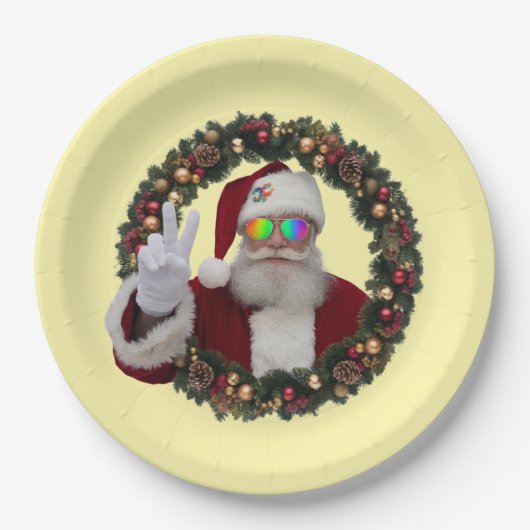 Peace Santa Wreath Plate ペーパープレート (正面)