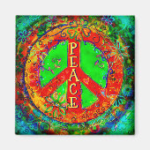 Peace Signおもしろいヒッピーカラフルフローラ刺激性 マグネット (正面)