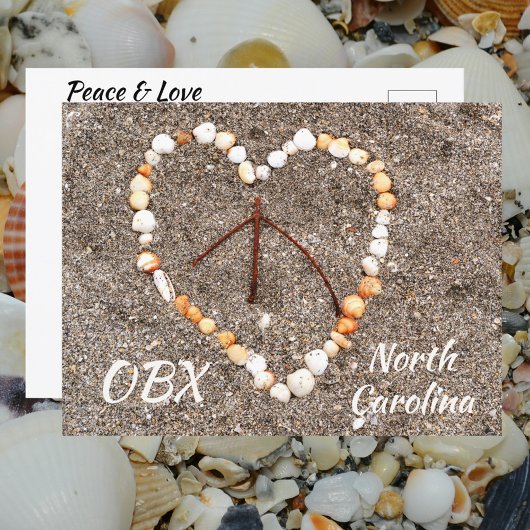 Peace Signハートof Seashells OBX NC ポストカード