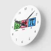 Peace SignハートPi記号 ラウンド壁時計 (傾斜)