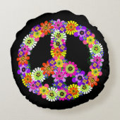 Peace Signフローラ（黒） ラウンドクッション (裏面)