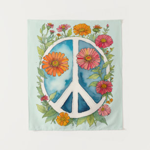 Peace Sign《植物》百日草花レトロ70s花 タペストリー