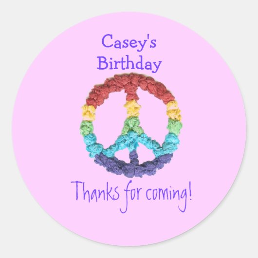 Peace sign birthday favor label ラウンドシール (正面)