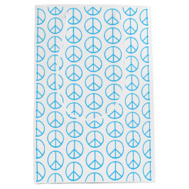 Peace Sign Blue Groovy Retro Fun ミディアムペーパーバッグ