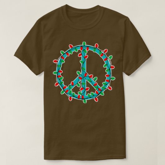 Peace Sign Christmas Lightsヒッピー Tシャツ (デザイン正面)