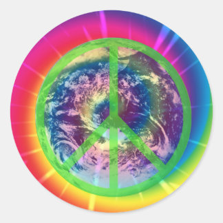Peace Sign, Earth, and Tye Dyeステッカー ラウンドシール