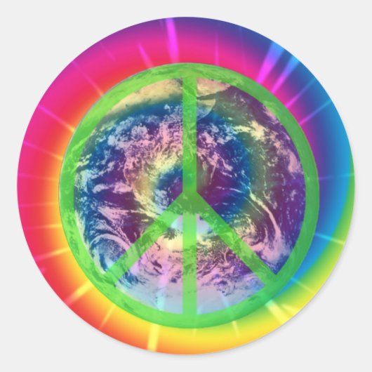 Peace Sign, Earth, and Tye Dyeステッカー ラウンドシール (正面)