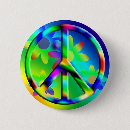 Peace Sign Flower Powerヒッピー・ボタン 缶バッジ (正面)