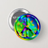 Peace Sign Flower Powerヒッピー・ボタン 缶バッジ (正面&裏面)