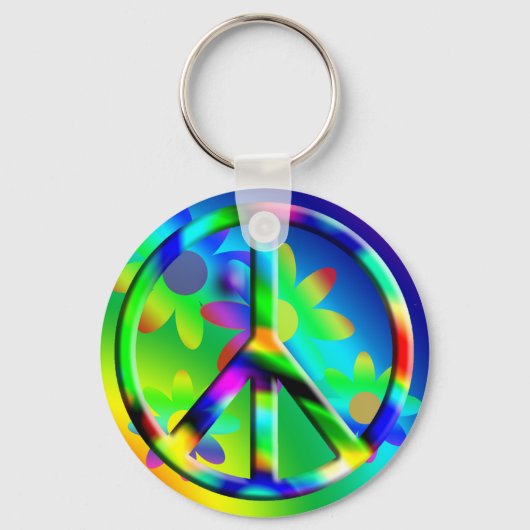 Peace Sign Flower Power Hippie Keychain キーホルダー (正面)