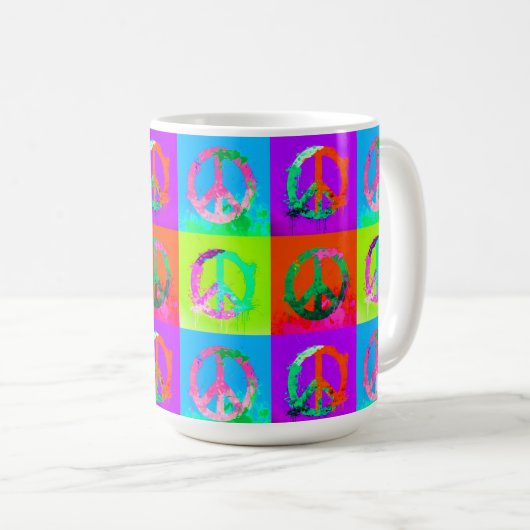 Peace sign groovy絞り染めグラフィティ絵を描スプレーアート コーヒーマグカップ (正面右)