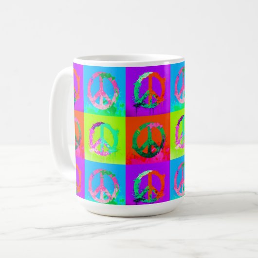 Peace sign groovy絞り染めグラフィティ絵を描スプレーアート コーヒーマグカップ (正面左)