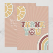 Peace Sign Groovy Welcome Pink Baby Shower Hippie サンキューカード (正面/裏面)