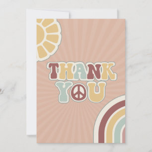 Peace Sign Groovy Welcome Pink Baby Shower Hippie サンキューカード