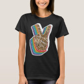 Peace Sign Hand Leopard Print Hippie Tシャツ (正面)