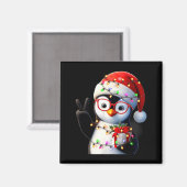 Peace Sign Hand Penguin Santa Christmas Penguin Pa マグネット (正面/裏面)
