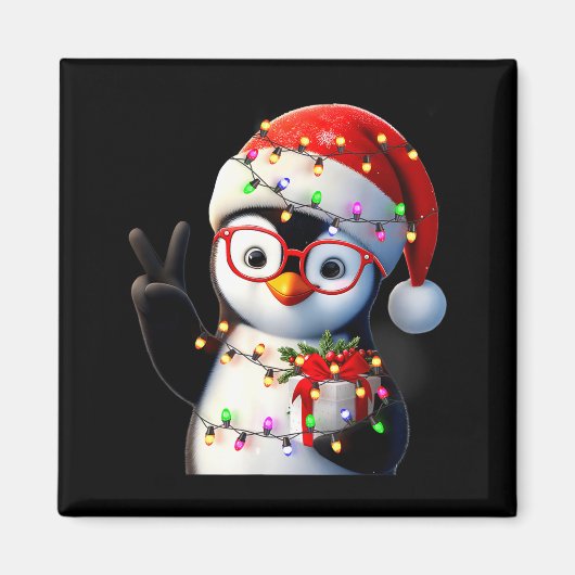 Peace Sign Hand Penguin Santa Christmas Penguin Pa マグネット (正面)