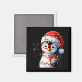Peace Sign Hand Penguin Santa Christmas Penguin Pa マグネット (正面/裏面)