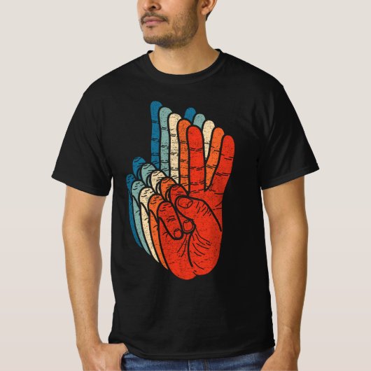 Peace Sign Hand Sign Language ASL Grunge Cool Hand Tシャツ (正面)