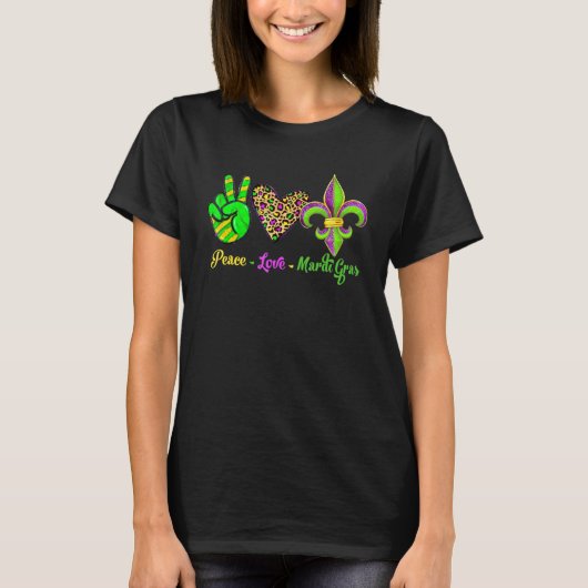 Peace Sign Heart Fleur De Lys Peace Love Mardi Gra Tシャツ (正面)