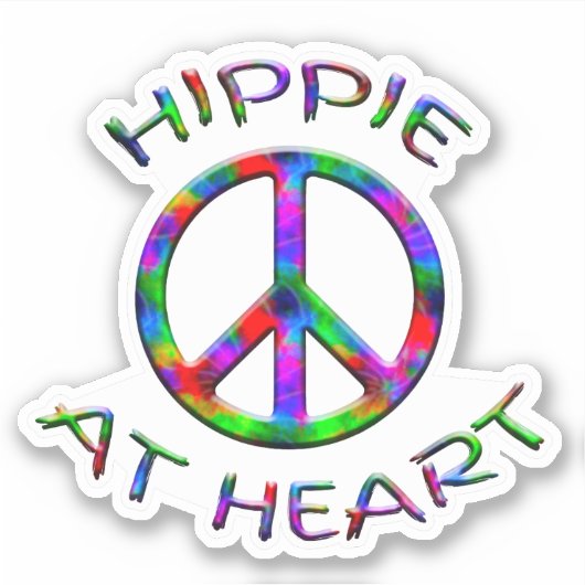 Peace Sign Hippie At カラフルハート シール (正面)
