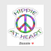 Peace Sign Hippie At カラフルハート シール (シート)