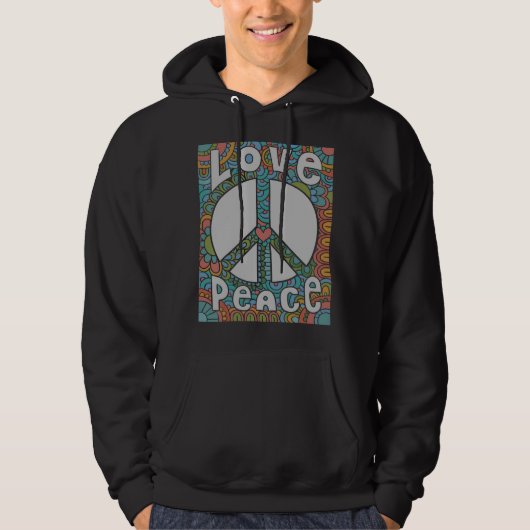 Peace Sign Love 1960s 1970s絞り染めGroovy Hippie パーカ (正面)