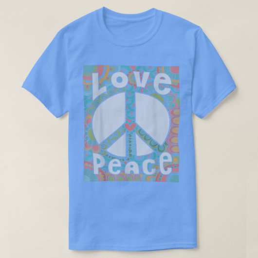 Peace Sign Love 1960s 1970s絞り染めGroovy Hippie Tシャツ (デザイン正面)