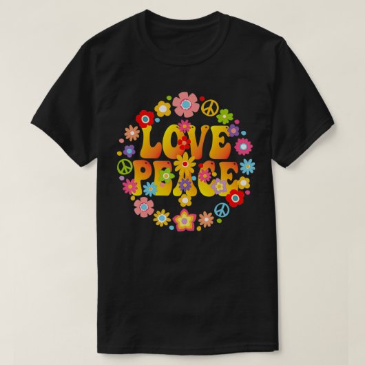 PEACE SIGN LOVE 1960s 1970s絞り染めGroovy Hippie Tシャツ (デザイン正面)