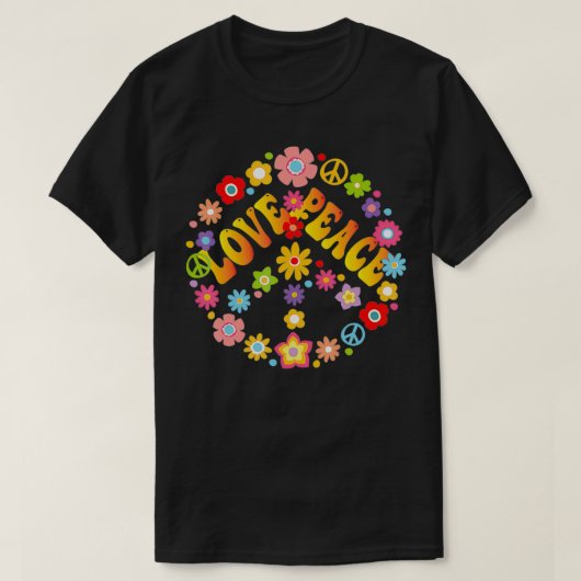 PEACE SIGN LOVE 1960s 1970s絞り染めGroovy Hippie Tシャツ (デザイン正面)